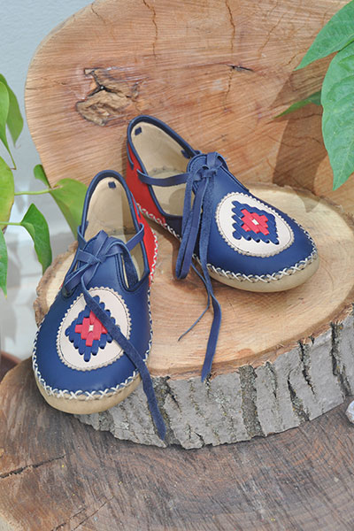 Navy Blue-Red Lace-Up Boots - 2