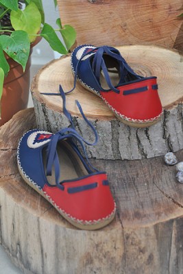 Navy Blue-Red Lace-Up Boots - 3