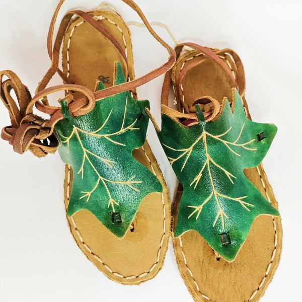 Stitched Lace-Up Green Sandals - 2