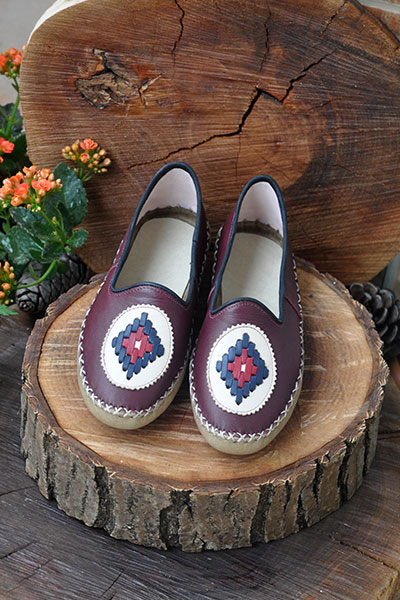 Nakışlı Bordo Bayan Sandalet - 2