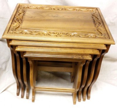 Walnut Carved Nesting Table 4 Pcs - 2