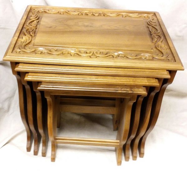 Walnut Carved Nesting Table 4 Pcs - 2