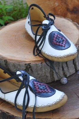 White-Navy Blue Lace-Up Boots - 2